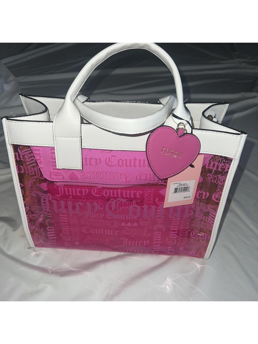 JUICY COUTURE Heart Multi BEACHIN Large Tote/Crossbody Bag w Matching Pouch BNWT
